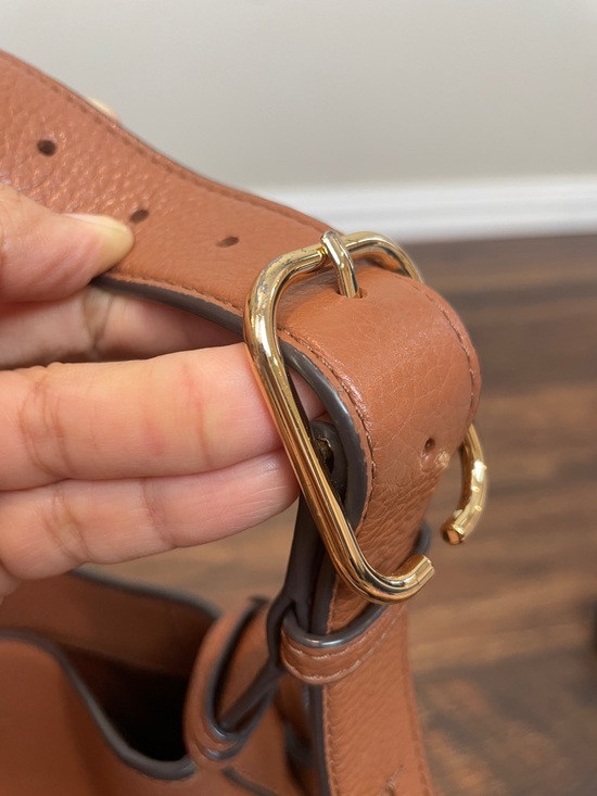 Tory Burch Thea Cognac Pebbled Leather Hobo Shoulder Bag with Tassel - Picture 10 of 10